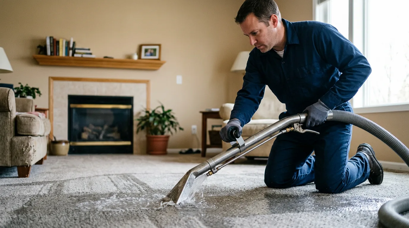 Water damage restoration technician working near Grissom Arb, IN